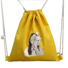 10 шт./лот, женские хлопковые Сумки на шнурке, портативные многофункциональные сумки с принтом милой девушки, сумки для путешествий