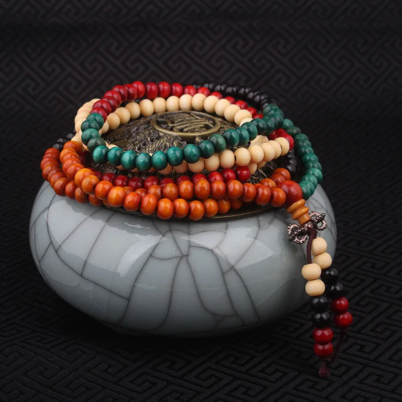

108pcs New Fashion Ethnic jewelry Bodhi Buddha beads vintage bracelet,Pure Handmade Jewelry multi layers sandalwood bracelet