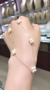 

New 925 Natural Women Flower 4-5 Mm Pearl Chian Bracelet S925 Sterling Silver Bracelet Natural Gemstone Bracelet