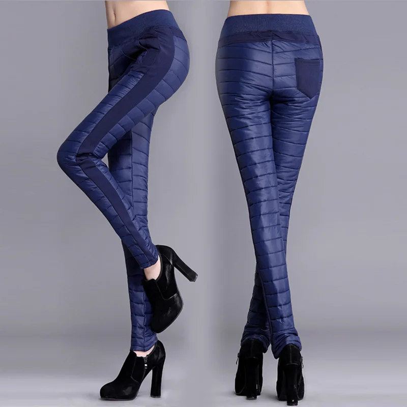 

Winter double-sided down cotton trousers thicker women wear high-waist pencil pants windproof warm winter trousers