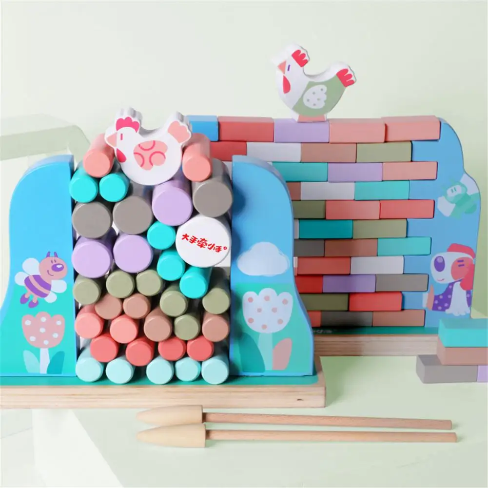 

Kids Wooden Parent-child Hen Blocks Tabletop Game Toy