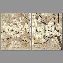 Retro Chinese Japan style decoration white flowers wall art picture yellow old leaf trees Canvas Painting living room unframed
