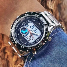 6 11 New Solar Watch Men Alloy Quartz Dual Time Mens Watches Waterproof Wristwatch Led Digital