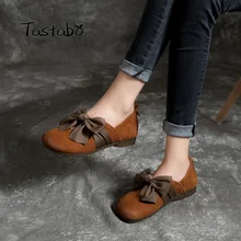 Taguabo/ г. женская обувь из натуральной кожи дизайнерские туфли на плоской подошве с бантом Повседневная обувь для вождения на мягкой подошве коричневого, желтого и коричневого цветов, S3319, Размеры 35-40