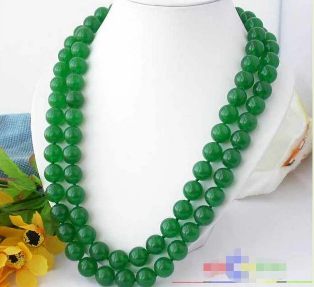 

s551 48" 14MM ROUND GREEN NATUREL JADE BEAD NECKLACE^^^@^Noble style Natural Fine jewe FREE SHIPPING