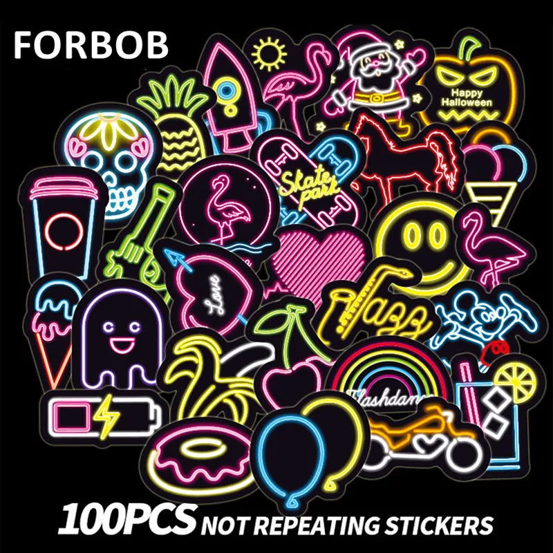 

100pcs Kawaii LED Neon Light DIY Stickers Muraux Pack Set 2019 New Neon Sign Cute Stickers Bullet Journal Sticker Pack Party