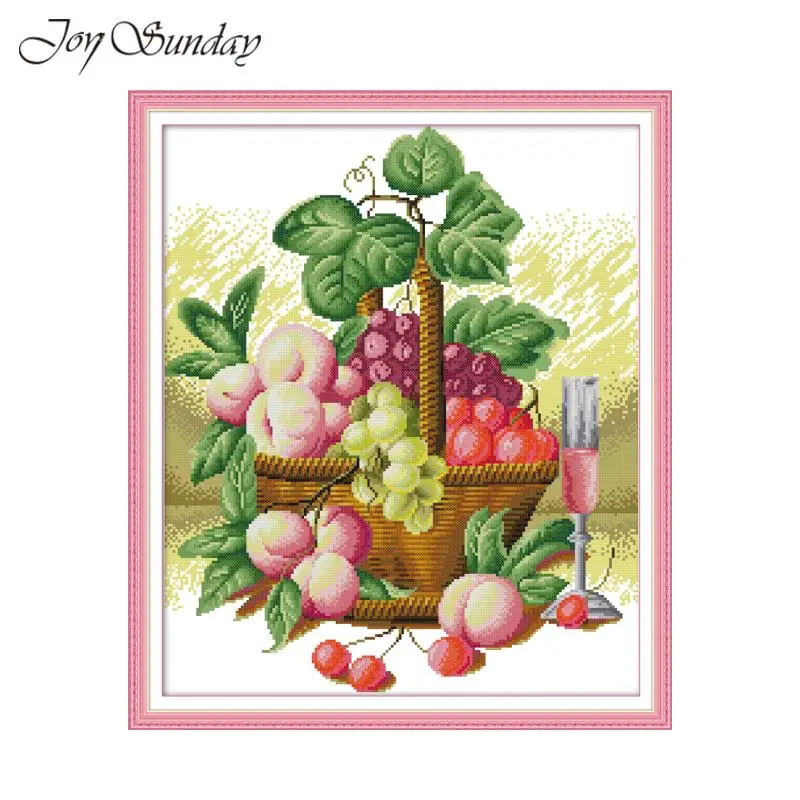 Stamped Cross Stitch Kit Pre-printed Pattern Home DIY Embroidery Fruit Basket