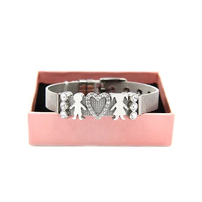 Ювелирные изделия yukam, хрустальное сердце, серебряные, для маленьких девочек и мальчиков, семейные, для мамы, сетчатые браслеты, дружба, сестра, пара, браслеты для женщин, подарок - Окраска металла: Style 1