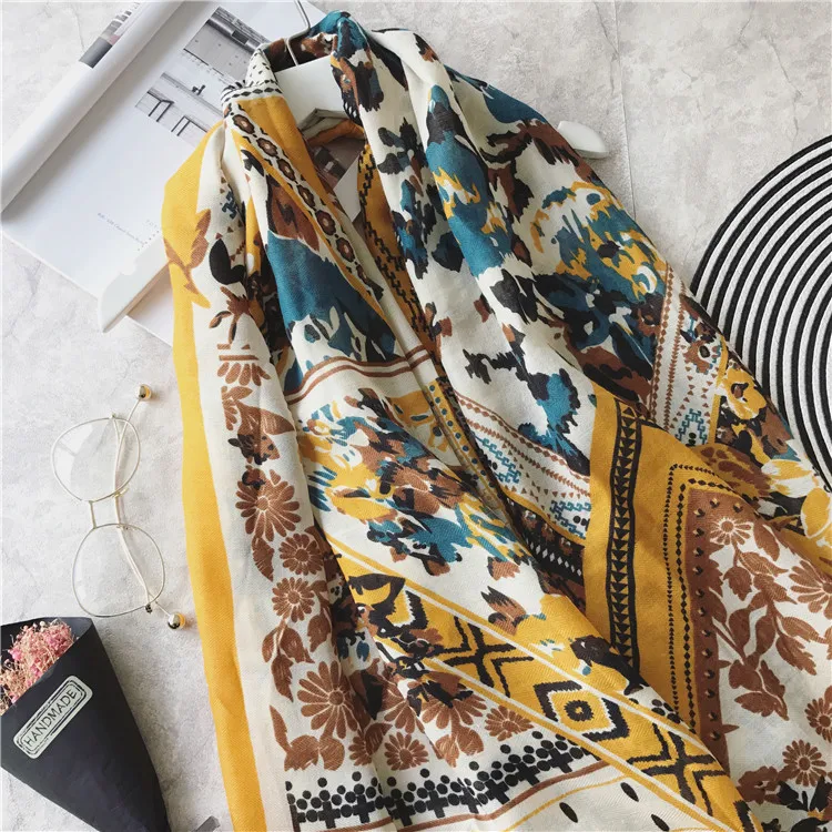 Женский модный шарф, африканская Цветочная вискозная шаль, испанский роскошный бренд, платок Пашмина, Sjaal Bufandas Mujer, мусульманский хиджаб