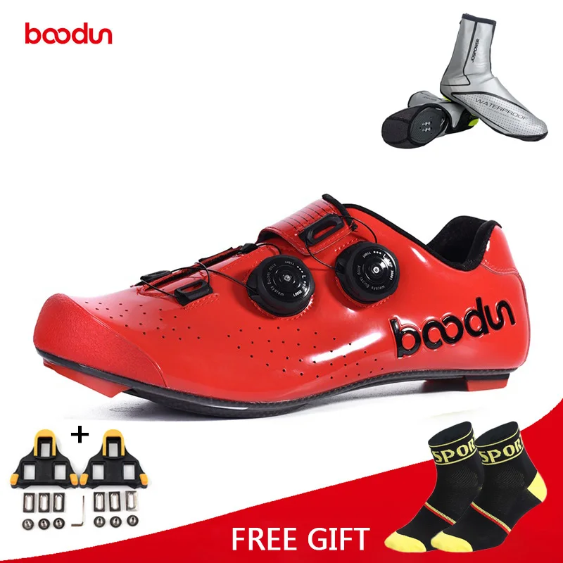 Boodun Road ciclismo zapatos fibra de carbono bicicleta zapatos hombres auto-bloqueo carreras transpirable ultraligero profesional bicicleta zapatillas