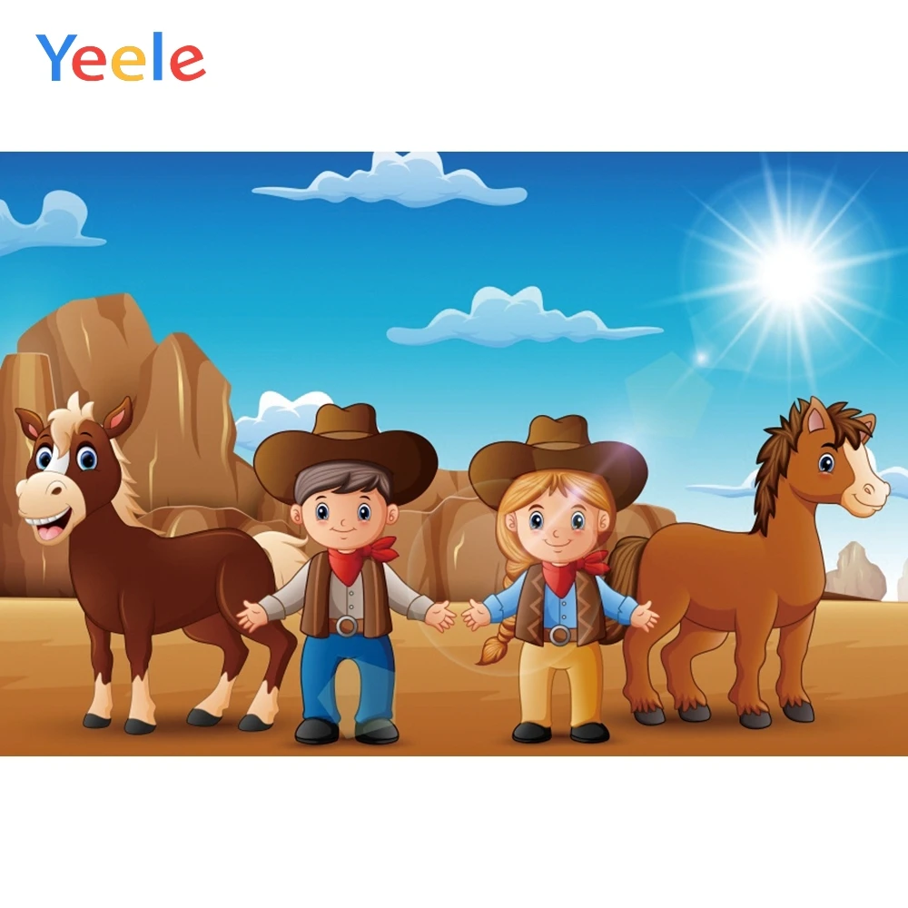 

Yeele Blue Sky White Clouds Sun Cowboys Animals Party Photography Backgrounds Customized Photographic Backdrops for Photo Studio