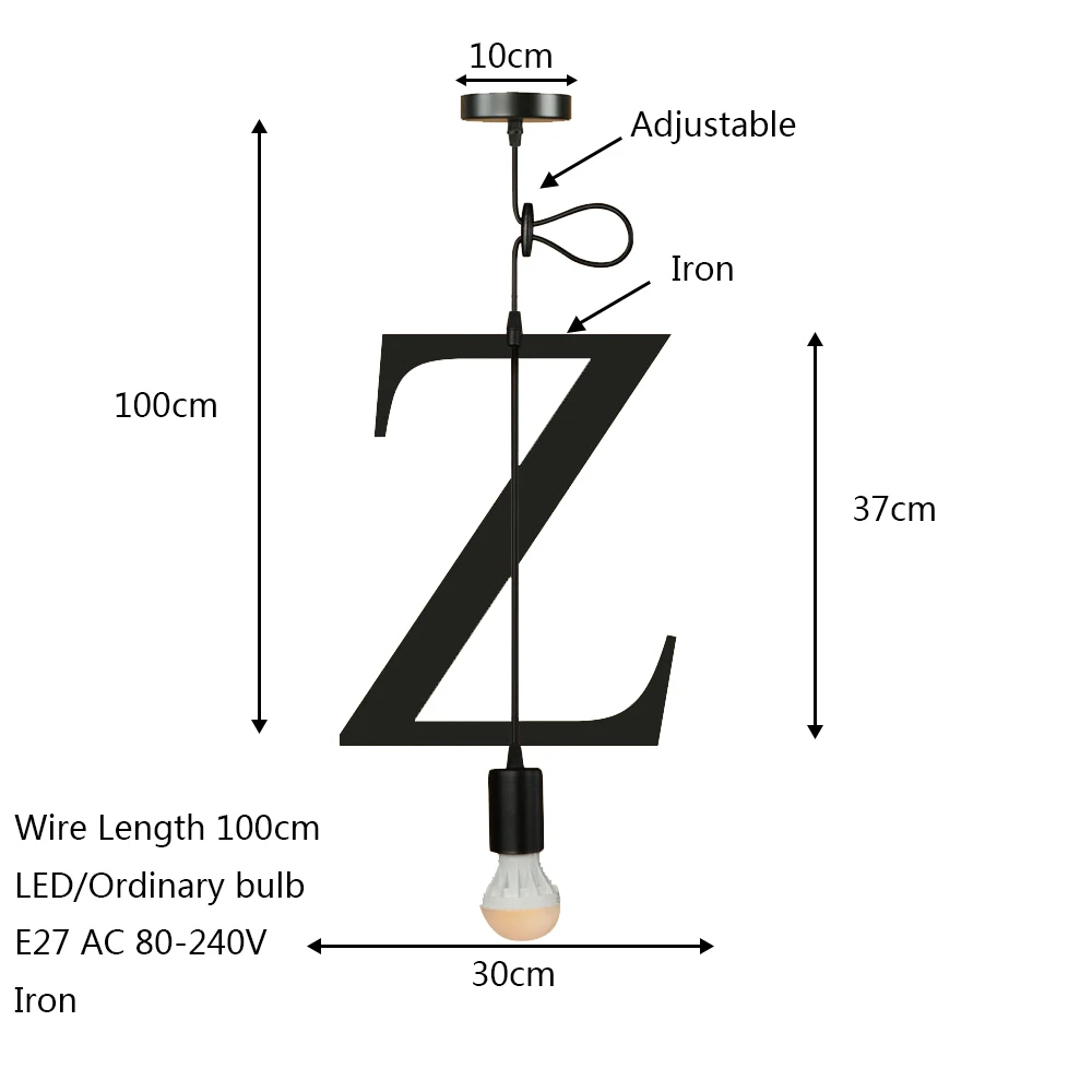Новинка простой железный букв комбинации N-Z подвесной светильник светодиодный E27 современный Лофт подвесной светильник для restautant магазин кафе бар