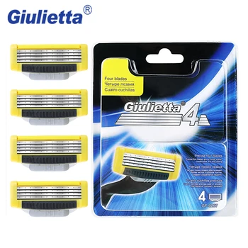 

Giulietta 4pcs/lot Manual Razor Blade For Men 4 Layer Shaver Top Quality Stainless Steel Shaving Blades Head Scheermesjes GF0267