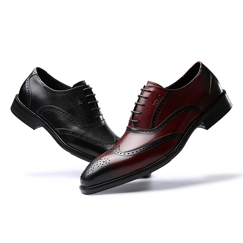 Классический стиль; коровья кожа; элегантная обувь с перфорацией типа «броги»; Мужская дышащая обувь на шнуровке с острым носком; высокое качество; размеры 39-46