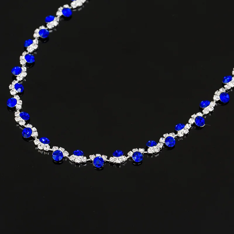 Женские синие модные ювелирные наборы, свадебные серьги с серебряным покрытием, вечерние Стразы N213