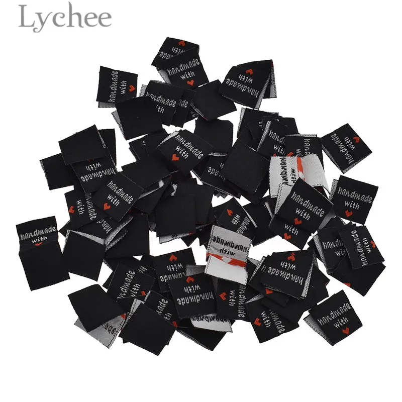 Lychee Life 100 шт ручной работы с любовью Одежда Этикетки ярлыки с тиснением DIY этикетки типа «флажок» для швейных аксессуаров одежды - Цвет: black