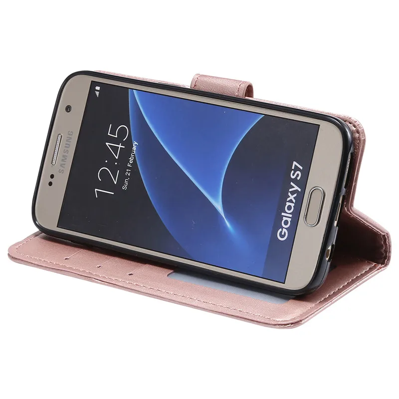 Роскошный чехол для Samsung Galaxy S7 тиснение кошелек флип кожа слот карт Мягкий ТПУ