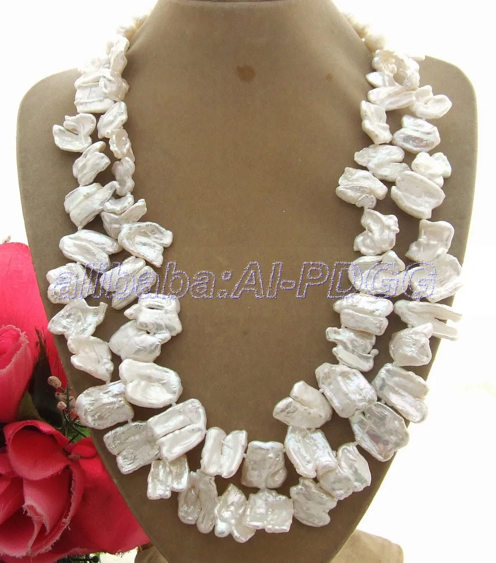

GG 2Strds 16mm keshi Pearl Necklace free shipment