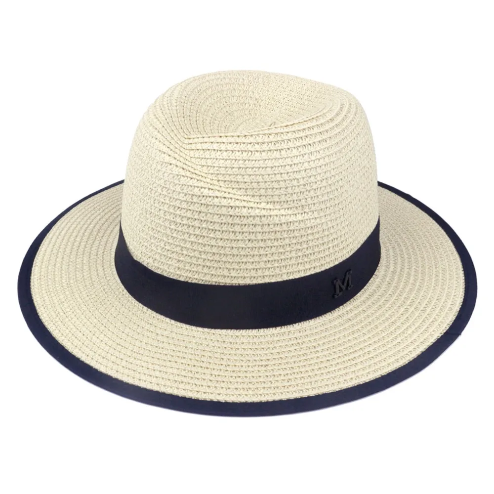 Lnpbd Лидер продаж года элегантный черный джаз Шапки для Для женщин белый Защита от Солнца шляпа Для мужчин формальные синий летние пляжные Кепки буква М шляпа соломенная шляпа