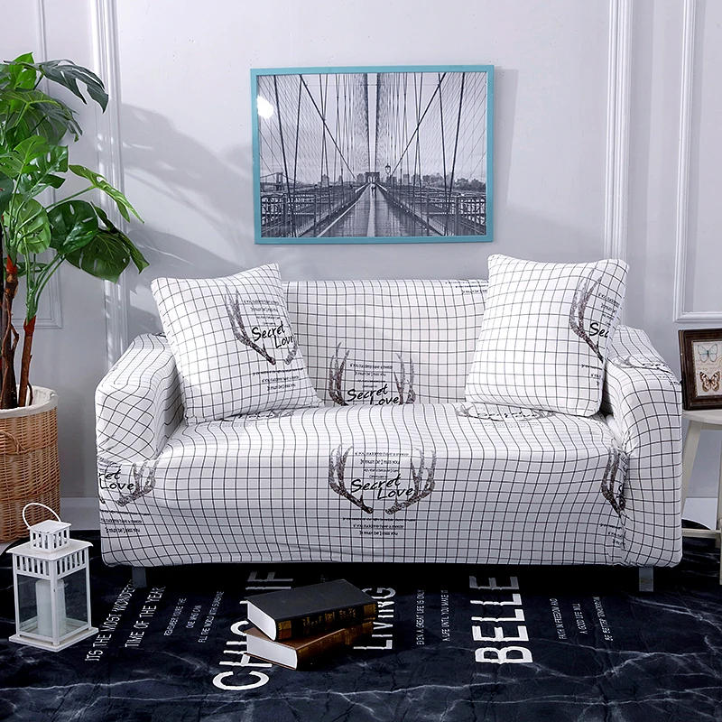 

White plaid Elastic Sofa Cover Fabric Modern Corner Sofa Cover Stretch Sectional Couch Covers Slipcover 1/2/3/4 Seat Home Decor