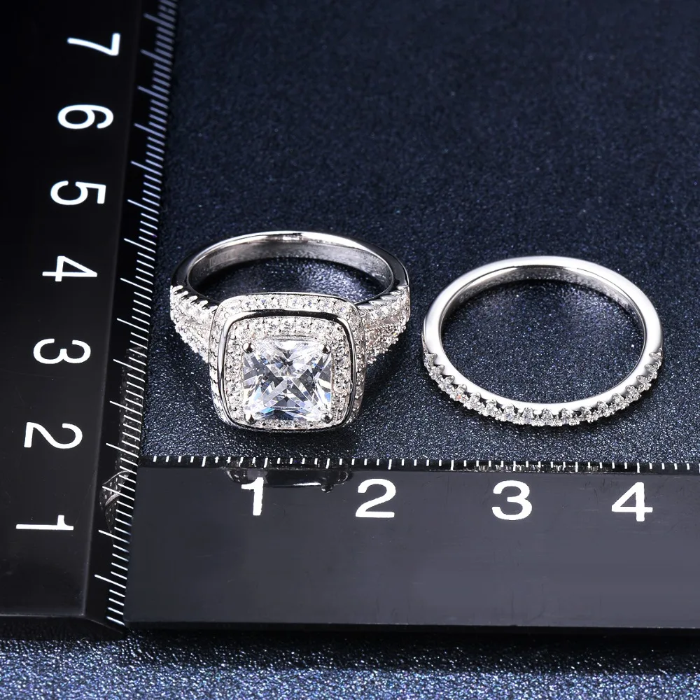 Brand 2.5ct Exquisite Simulated Diamond Ring Sets Solid 925 Sterling Silver CZ Wedding Engagement Ring For Women Bridal Gift