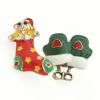 

Lot 10 Sets (2Pcs/Set) Hot Unisex Xmas Gift Christmas Brooches Small Enamel Bear Socks Glove Brooch Pin Women Men Jewelry