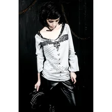 Панк рейв женская футболка с принтом черепа панк Рок Хлопковая женская модная футболка с длинным рукавом