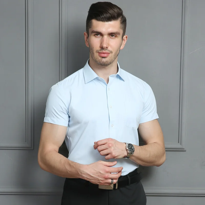 

2019 summer men's solid color short-sleeved shirt high quality simple atmosphere 4 color short-sleeved clothes