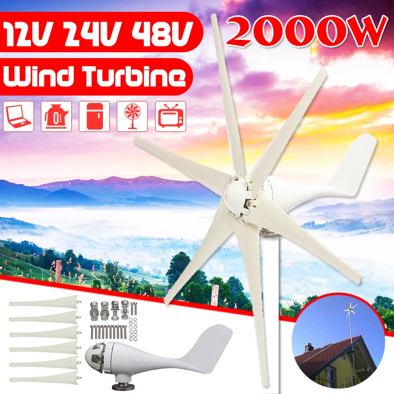 

2000W 12V/24V/48V 6 Blade Wind Turbines+Controller Wind Generator Power Windmill Energy Turbines Charge Home Or Camping