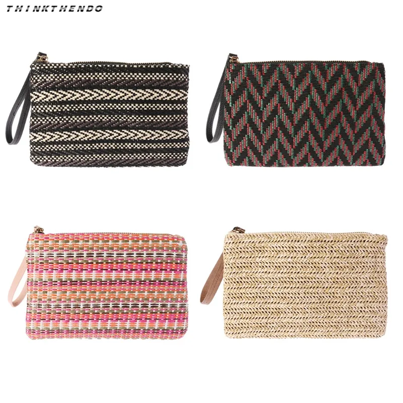 

THINKTHENDO Fashion Mini Women Wallet Straw Coin Purse Girls Casual Zipper Phone Pouch Key Tote Envelope Bag New High Quality