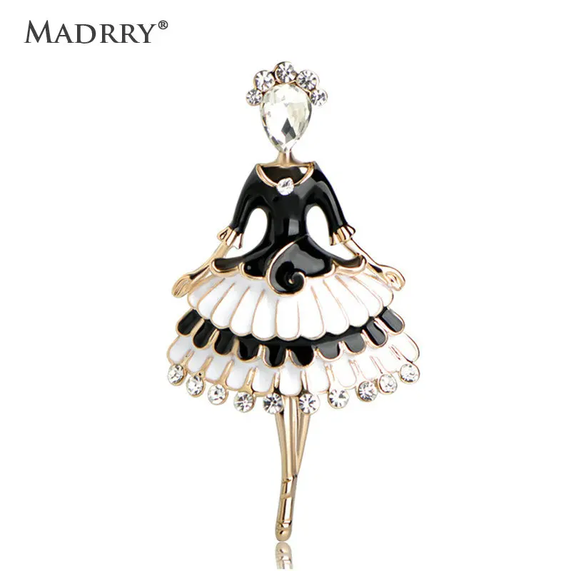 

Madrry Princess Fairy Shape Brooch Gold Color Crystal Enamel Dancer Dress Brooches For Women Party Clothes Suit Decoration Pins