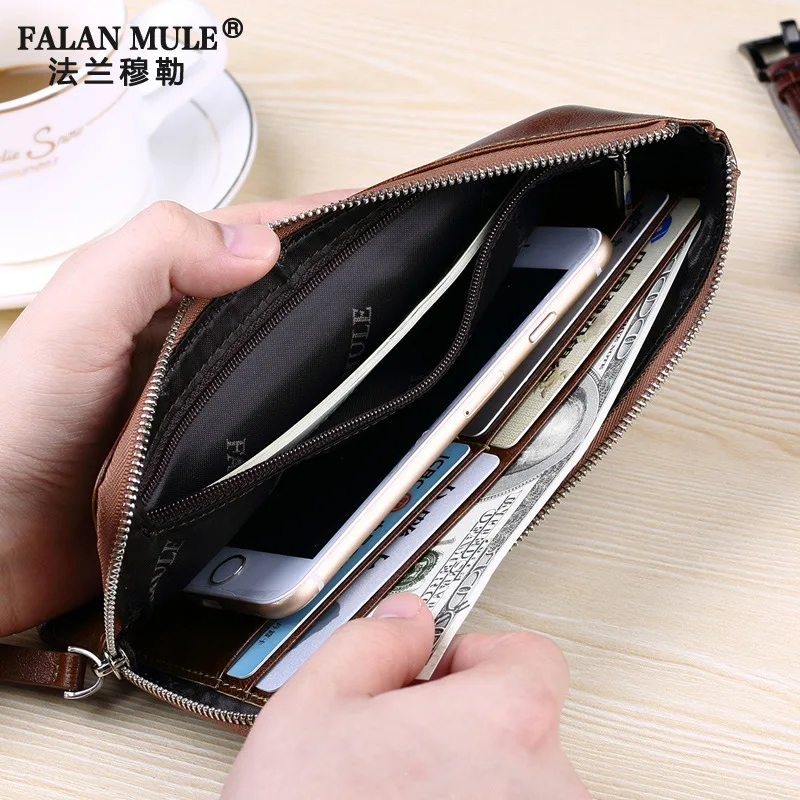 

FALAN MULE Genuine Leather Wallet Men Clutch long wallets Zipper coin card holder Tarjetero Card holder Portefeuille Homme Card