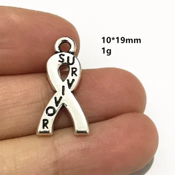

BULK 30 Breast Cancer Awareness Survivor Ribbon Charms Zinc alloy Antique Silver Plating Pendant for DIY Jewelry 10*19mm 1g