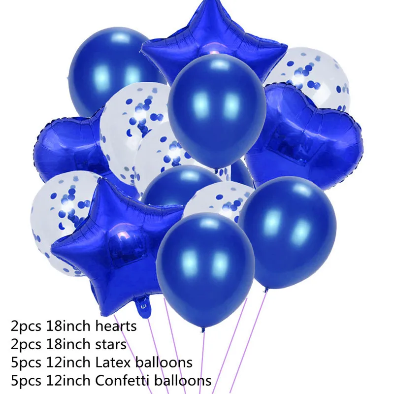 14 шт. 12 дюймов латексный воздушный шар "Конфетти" и 18 дюймов фольгированные шары Свадебные украшения для дня рождения праздничные гелиевые шары - Цвет: Balloon-14Pcs-Blue