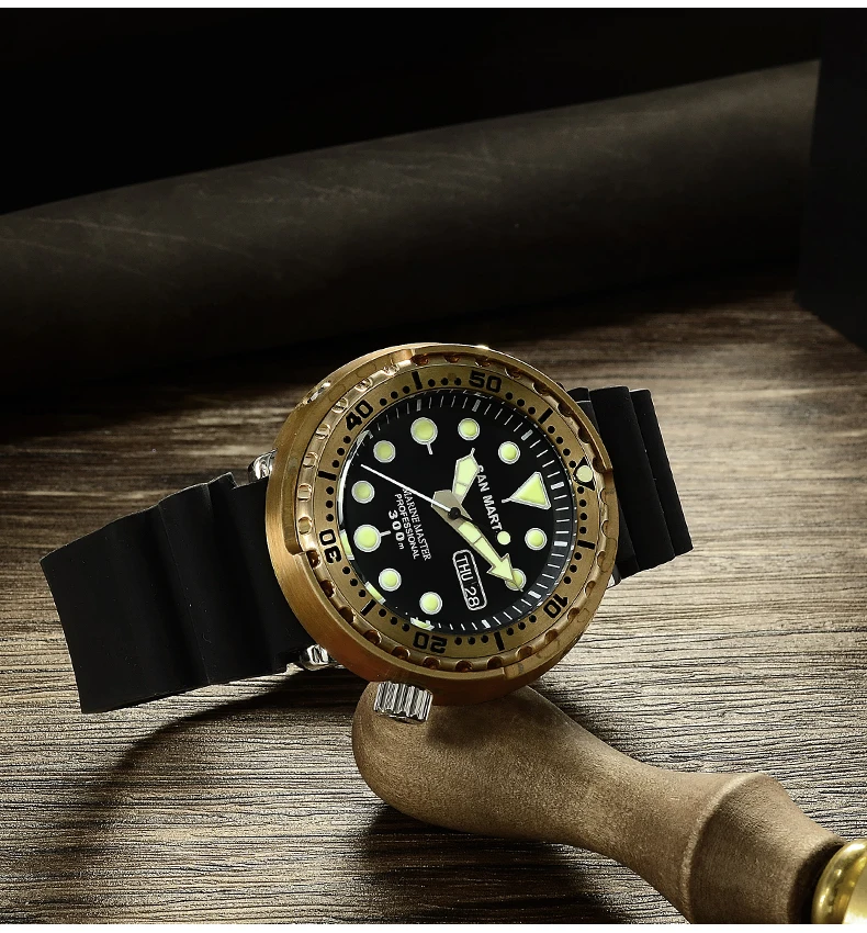 Мужские автоматические часы San Martin SBBN015, модные бронзовые часы для дайвинга, бронзовая Броня 300 м, водонепроницаемые наручные часы NH36 MOV'T