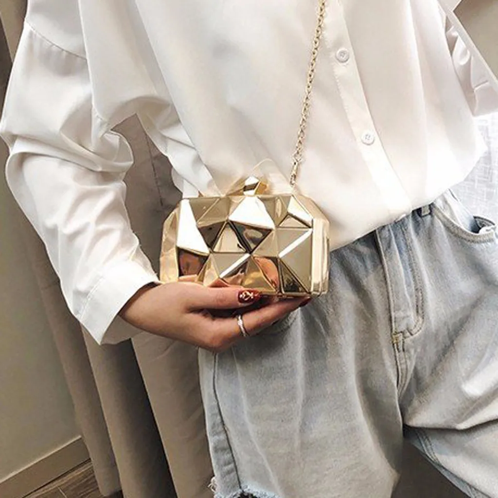 

Fashion Party Diamond Metal Chain Shoulder Bags Woman Trendy Metal Chain Shoulder Bag Ladies Mini Irregular Hand Bags #Zer