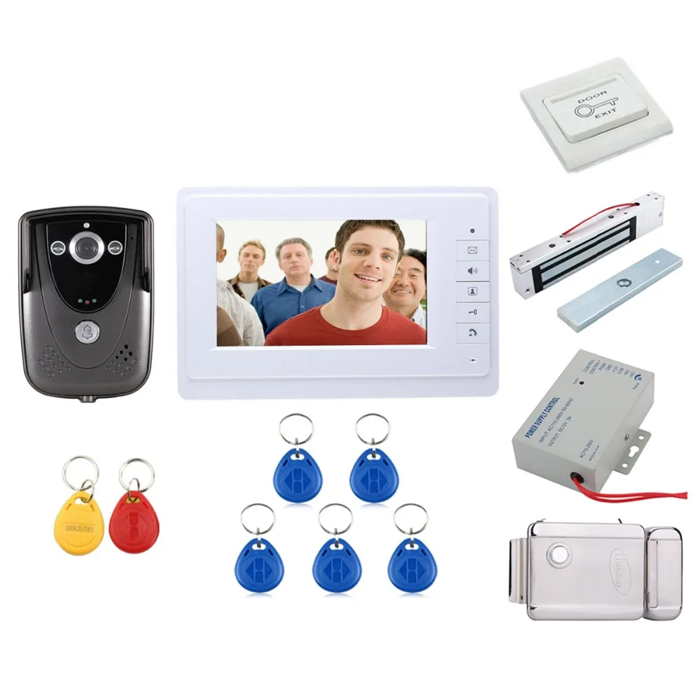 

Home Wired 7 Inch TFT Touch Screen Color Video Door Phone Night Version Intercom System + RFID Card Doorbell Camera