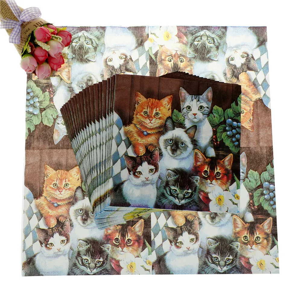 

20pcs Cats Paper Napkin Festive & Party Tissue Napkin Decoupage Wedding Party Baby Shower Decoration DIY Table Decoration