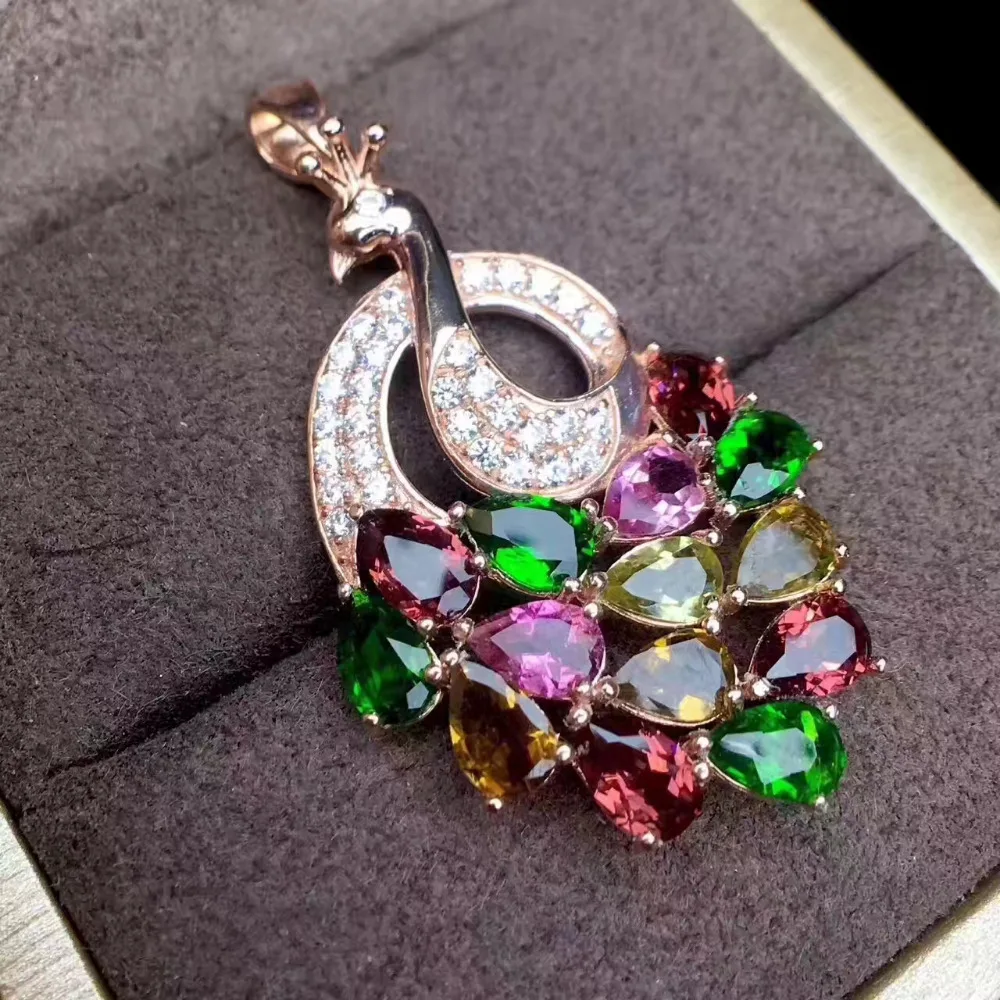  Tourmaline naturelle pendentif pierre précieuse naturelle pendentif collier 925 en argent sterling 
