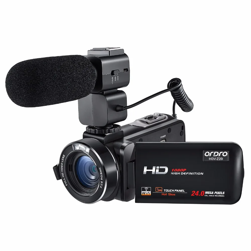 

Ordro Camcorder Full HD 1080P 30FPS Handheld Digital Video Camera with Wifi External Rechargeable Microphone (HDV-Z20)