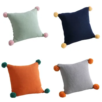 

Cotton Knitted Square Decorative Pillow Cover Sweater Pompoms Fringe Throw Pillow Covers Solid Home Bedroom Office Pilowcases