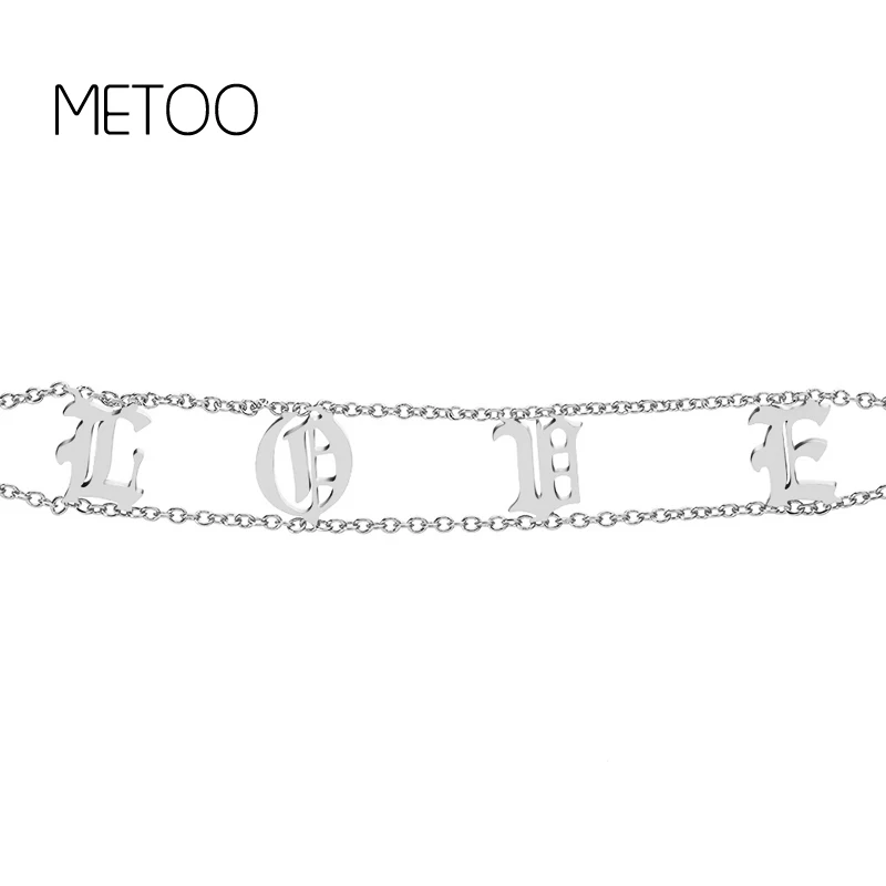 Медный медный браслет METOO с надписью «Старый английский» и надписью «имя ребенка», цепочка, очаровательный браслет для женщин, Индивидуальные детские ювелирные изделия, розовое золото/серебро - Окраска металла: Silver
