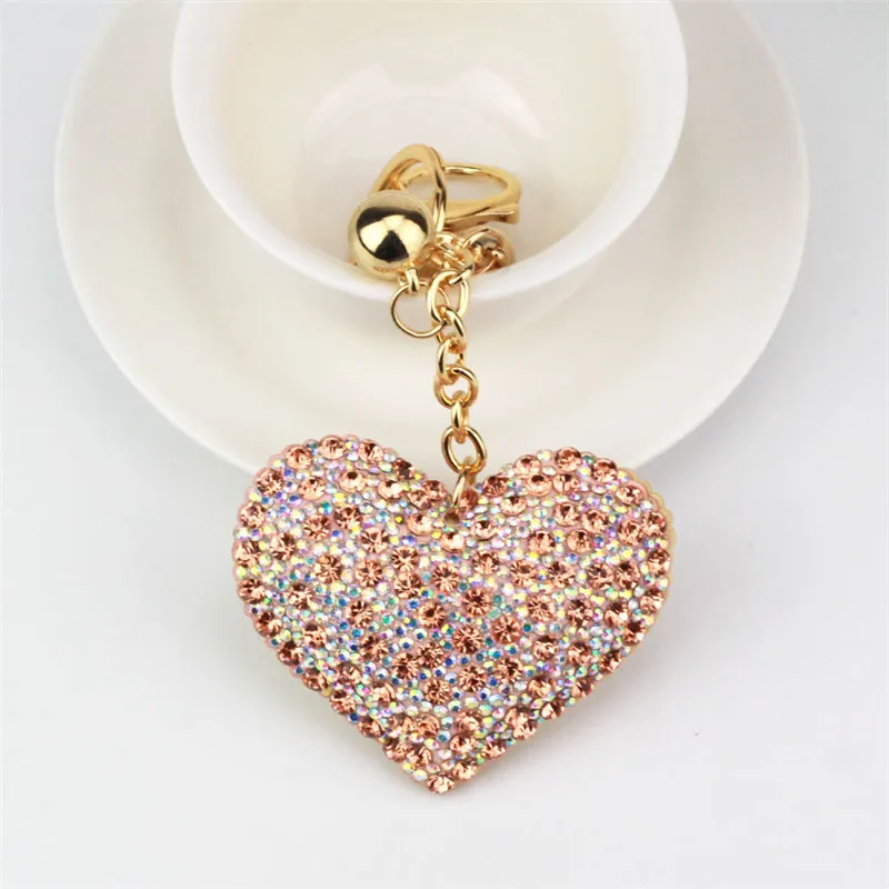 

Mix Colors New Car Keychain Heart Key Chain with Crystal Inlay Pearl Rhinestone Key Chain Cool gifts Key Women Accessories