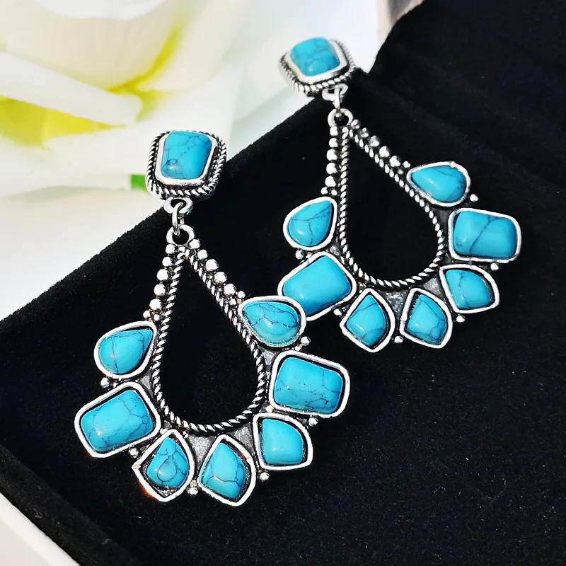 

Vintage Geometric Irregular Turquoises Earring Natural Blue Stone Dangle Drop Earrings for Women Boho Jewelry Gothic Accessories