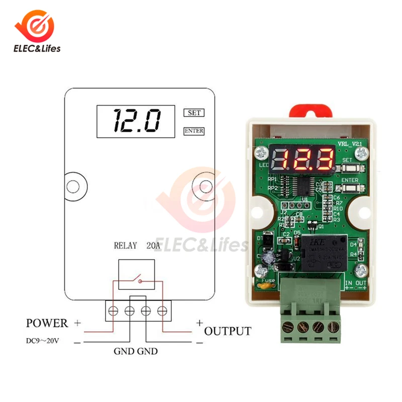DC 12 В 20A реле автомобильный аккумулятор под напряжением модуль защиты контроллер питания вкл/выкл переключатель напряжения время задержки Регулируемый переключатель