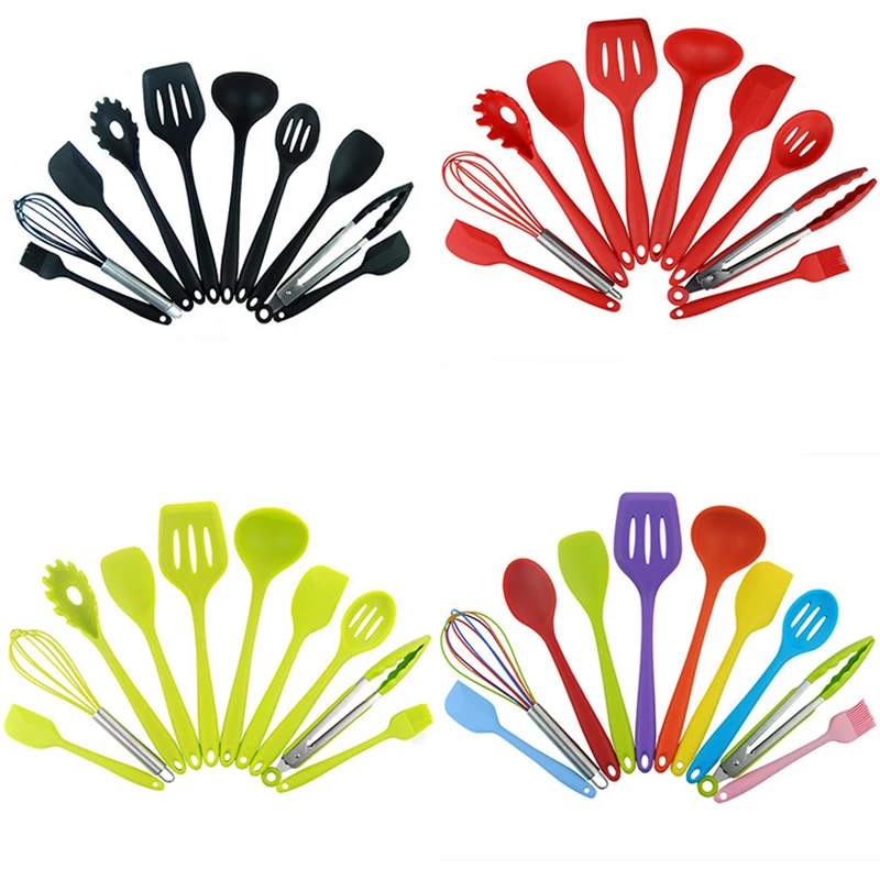 

PXMOI Four colors 10pcs Non-Stick Kitchenware Silicone Heat Resistant Kitchen Cooking Utensils Baking Tool Cooking Tool Sets