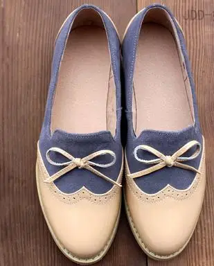 Модные тонкие туфли из натуральной кожи нубук в британском стиле; Туфли с круглым носком и бантом; женские броги ручной работы; оксфорды - Цвет: Apricot  Patent