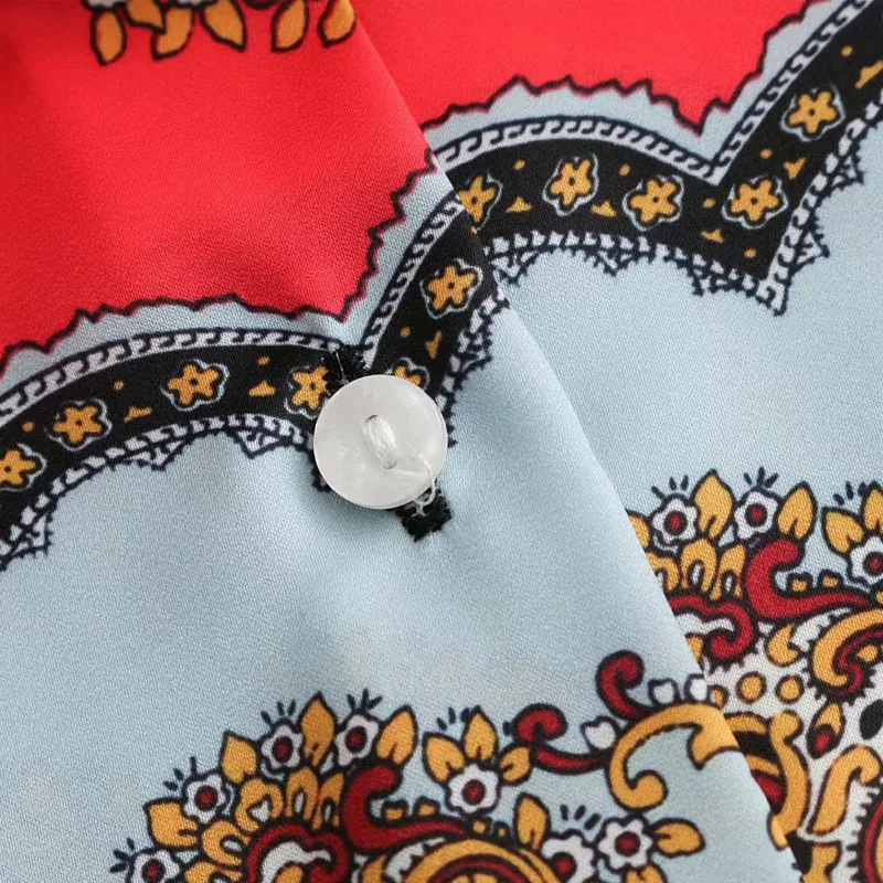 Модные с лацканами Длинные рукава с принтом в этническом стиле женские рубашки лето стиль Цвет рубашка Топ