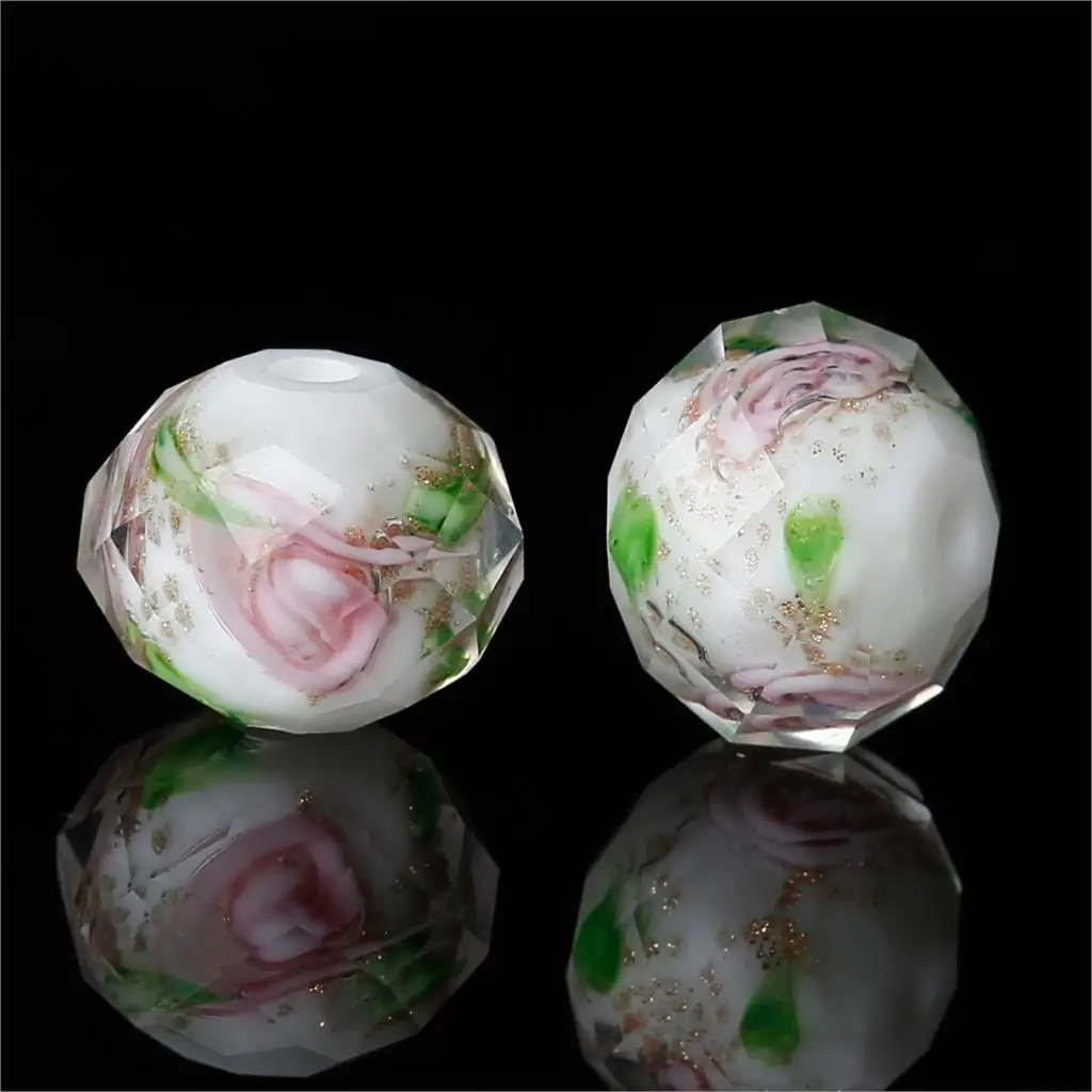 DoreenBeads круглые стеклянные бусины с разноцветным цветком граненые около 10 мм x 8