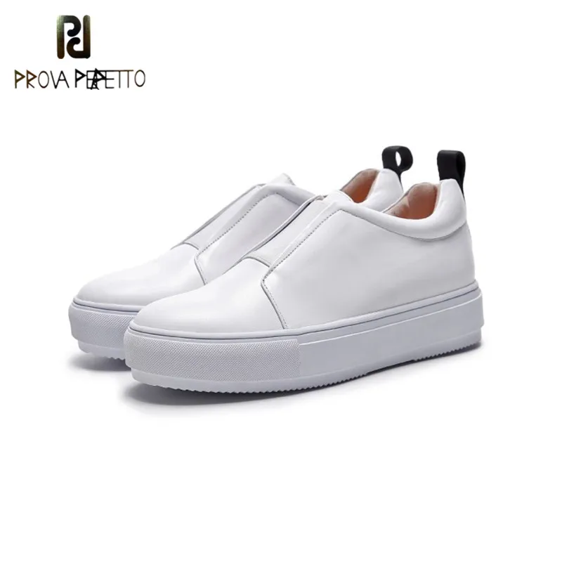 

Prova Perfetto Fashion New Style White Woman Flat Casual Shoes Comfort Shallow Real Leather Round Toe Bottom Thick Lovers Shoes